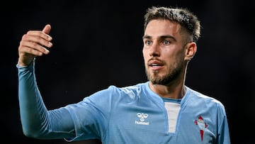 Óscar Mingueza durante un partido contra el Mallorca en Balaídos.