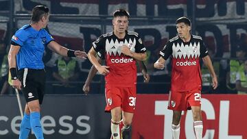 Franco Mastantuono después de marcar con River ante Liberad en la Copa Libertadores.