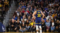 Apr 12, 2024; San Francisco, California, USA; Golden State Warriors guard Stephen Curry (30) during a timeout in the fourth quarter against the New Orleans Pelicans at Chase Center. Mandatory Credit: D. Ross Cameron-USA TODAY Sports