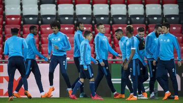 El Marsella entrena en la previa de la final de la Europa League.