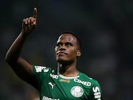 Soccer Football - Brasileiro Championship - Palmeiras v Botafogo - Allianz Parque, Sao Paulo, Brazil - March 18, 2026 Palmeiras' Jhon Arias celebrates scoring their second goal REUTERS/Jean Carniel