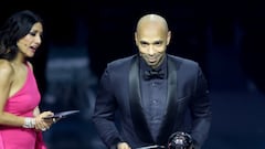 London (United Kingdom), 15/01/2024.- Awards show hosts Thierry Henry and Reshmin Chowdhury announce Argentinian player Lionel Messi as the winner of the Best FIFA Men's Player award at the Best FIFA Football Awards 2023 in London, Britain, 15 January 2024. Messi was not present at the ceremomy. (Reino Unido, Londres) EFE/EPA/NEIL HALL
