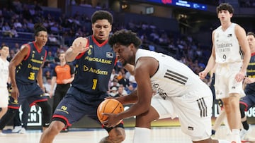 Andrés Feliz, del Real Madrid, frente a Castañeda, del MoraBanc Andorra.