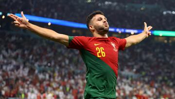 Soccer Football - FIFA World Cup Qatar 2022 - Round of 16 - Portugal v Switzerland - Lusail Stadium, Lusail, Qatar - December 6, 2022  Portugal's Goncalo Ramos celebrates scoring their fifth goal and his hat-trick REUTERS/Hannah Mckay