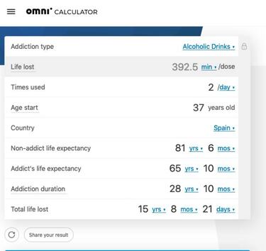 Cuántos años vivirá un fumador y cuántos un bebedor, la Calculadora de Adicciones