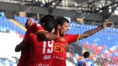 Juan Carlos Ferreyra celebra su primer gol en el triunfo de Uni&oacute;n Espa&ntilde;ola sobre Antofagasta.