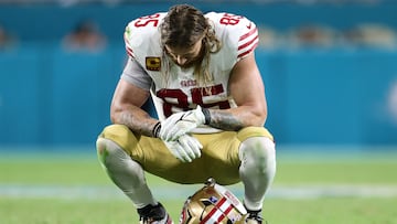 MIAMI GARDENS, FLORIDA - DECEMBER 22: George Kittle #85 of the San Francisco 49ers looks on during the fourth quarter against the Miami Dolphins at Hard Rock Stadium on December 22, 2024 in Miami Gardens, Florida. Carmen Mandato/Getty Images/AFP (Photo by Carmen Mandato / GETTY IMAGES NORTH AMERICA / Getty Images via AFP)