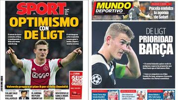 Portadas de los diarios Sport y Mundo Deportivo del día 11 de marzo de 2019.