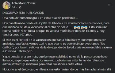 Citan para vacunarse contra la COVID a una mujer fallecida en 2007