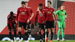 MANCHESTER, ENGLAND - OCTOBER 28: Marcus Rashford of Manchester United celebrates with his team mates after scoring his sides third goal during the UEFA Champions League Group H stage match between Manchester United and RB Leipzig at Old Trafford on Octob