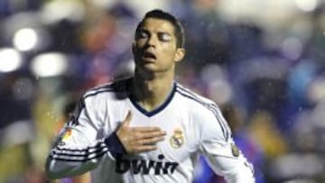 Cristiano celebró así su gol al Levante después de haber sufrido una brecha por un codazo de David Navarro.