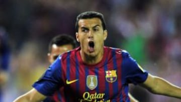 Pedro celebra el gol que marc&oacute; en la final de la Copa del Rey ante el Athletic de Bilbao.