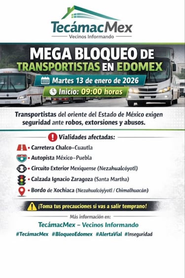 Megabloqueo de transportistas hoy 13 de enero del 2026: Todas las carreteras y autopistas cerradas en CDMX y Edomex