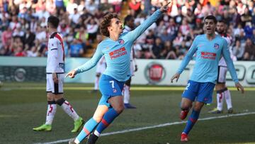 Griezmann celebra su gol en Vallecas. 