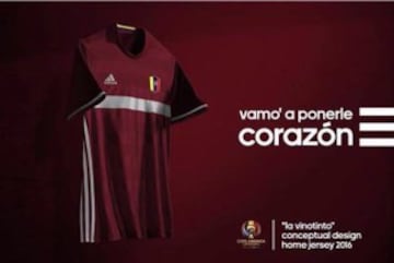 Venezuela: Un modelo renovado para sus dos camisetas tendrá la escuadra llanera. Una franja color blanco en la tradicional y dos franjas vinotinto en la blanca destacan. 