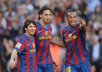 Ibrahimovic and Henry, with Lionel Messi, during their time at Barcelona