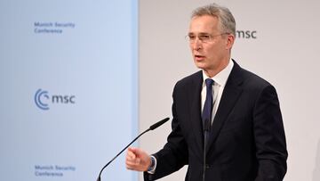 19 February 2022, Bavaria, Munich: NATO Secretary General Jens Stoltenberg delivers a speech during the second day of the Munich Security Conference. Photo: Tobias Hase/dpa
 19/02/2022 ONLY FOR USE IN SPAIN