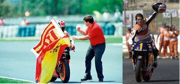 Álex Crivillé ganó la carrera de 1999 en la categoría reina. Al terminar la carrera, el público invadió la pista para celebrar una victoria que le acercaba al ansiado primer título de un piloto español en la categoría reina del motociclismo.