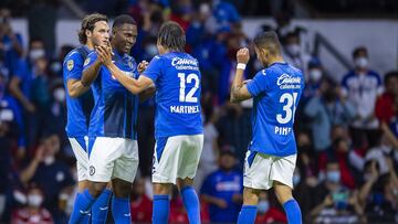 Bryan Angulo celebrates his goal 3-0 of Cruz Azul during the game Cruz Azul vs Toluca, corresponding to fourth round of the Torneo Apertura Grita Mexico A21 of the Liga BBVA MX, at Azteca Stadium, on August 14, 2021.
<br><br>
Bryan Ang