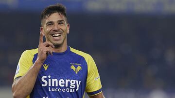 El jugador del Hellas Verona, Giovanni Simeone, durante un partido de Serie A ocntra la Juventus.