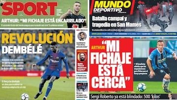 Portadas de &#039;Sport&#039; y &#039;Mundo Deportivo&#039; del viernes 23 de febrero de 2018.