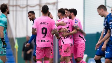 Los jugadores del Espanyol celebran el gol de Cabrera.