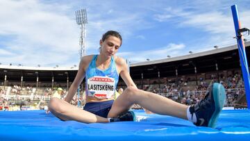 Russia's Mariya Lasitskene reacts during the women's high jump event of the IAAF Diamond League athletics competition in Stockholm, Sweden, on June 18, 2017. / AFP PHOTO / TT NEWS AGENCY AND TT News Agency / Jessica GOW / Sweden OUT