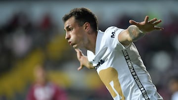 Juan Dinenno celebrates his goal 1-2 of Pumas during the game Deportivo Saprissa (CRC) vs Pumas UNAM (MEX), corresponding to Round of 16 first leg match of the 2022 Scotiabank Concacaf Champions League, at Ricardo Saprissa Stadium, on February 16, 2022.