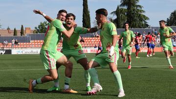 EL Málaga festeja su gol en el Cerro del Espino