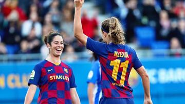 Torrejón celebra el gol de Alexia, que cumplía 300 partidos de azulgrana.