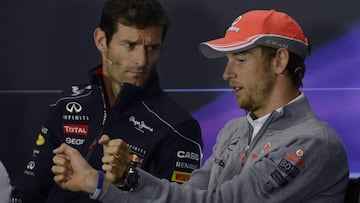 Mark Webber y Jenson Button en una foto de archivo.