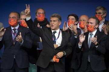 Joan Laporta, el día que ganó las elecciones y comenzó su segundo mandato en 2021.