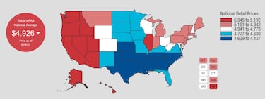 What are gas prices in the US and each state? Today 24 June 2022