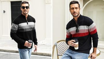 Jersey de punto a rayas con cuello alto para hombre