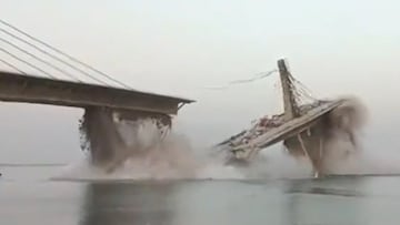 A suspension bridge in India has collapsed for the second time in just over a year and this video caught the moment it happened.