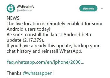 WhatsApp activa la ubicación en tiempo real de tus contactos