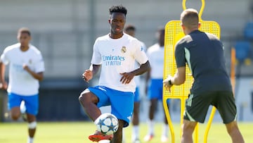 Vinicius, en el entrenamiento de hoy.