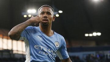 Soccer Football - Champions League - Semi Final - First Leg - Manchester City v Real Madrid - Etihad Stadium, Manchester, Britain - April 26, 2022 Manchester City&#039;s Gabriel Jesus celebrates scoring their second goal REUTERS/Craig Brough