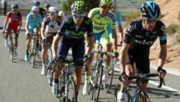 El español del Movistar, Alejandro Valverde, ganador de la etapa, acompañado del también español del Tinkoff Saxo Bank, Alberto Contador.