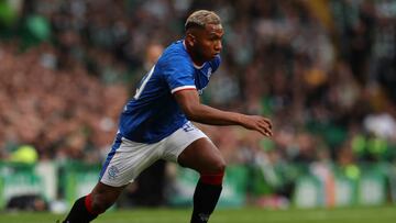 GLASGOW, SCOTLAND - SEPTEMBER 03: Alfredo Morelos of Rangers is seen in action during the Cinch Scottish Premiership match between Celtic FC and Rangers FC at on September 03, 2022 in Glasgow, Scotland. (Photo by Ian MacNicol/Getty Images)