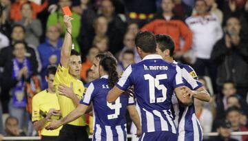 Sergio García y Héctor Moreno fueron expulsados por Del Cerro Grande en el Valencia-Espanyol de 2012.