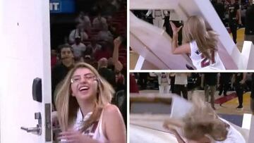 A esta aficionada de los Heat... ¡se le cae una puerta encima!