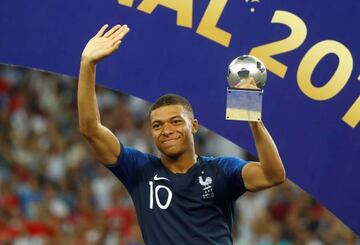 France's Kylian Mbappe receives the FIFA Young Player award