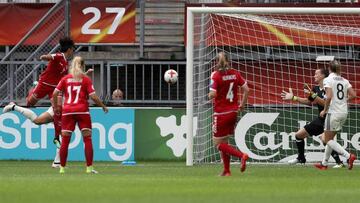 Nadia Nadim scoring against Germany.