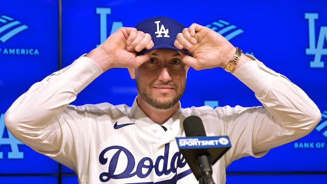 Jan 21, 2026; Los Angeles, CA, USA; Los Angeles Dodgers right fielder Kyle Tucker (23) is introduced to the media during a press conference at Dodger Stadium. Mandatory Credit: Jayne Kamin-Oncea-Imagn Images