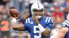 HOUSTON, TEXAS - SEPTEMBER 17: Anthony Richardson #5 of the Indianapolis Colts looks to pass during the first quarter against the Houston Texans at NRG Stadium on September 17, 2023 in Houston, Texas.   Carmen Mandato/Getty Images/AFP (Photo by Carmen Mandato / GETTY IMAGES NORTH AMERICA / Getty Images via AFP)