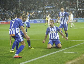 Manu García celebra el 0-1.