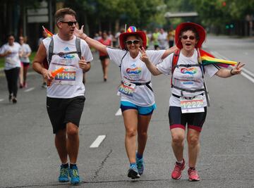 Varios participantes durante la "Carrera por la Diversidad", prueba organizada por primera vez con motivo de la celebración del Worldpride en Madrid.  