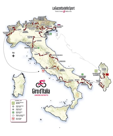 Giro de Italia 2025: recorrido de la 108? edicin de la Corsa Rosa.