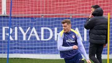 Sorloth, en la última sesión del Atlético antes de la ida de semifinales de Copa.